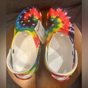 Crocs Classic Mens Size 9 Women 11 Tie Dye Graphic Clog Unisex Rainbow New W Tag